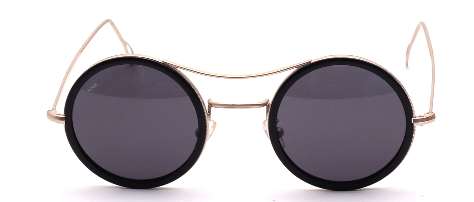 Round Sunglasses matte Gold black cellrim with pads double bridge  Retro Style made in italy 